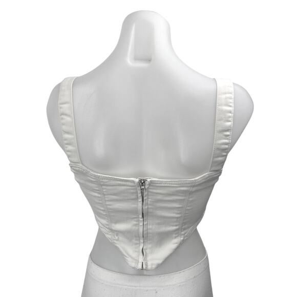 Zara White Denim Sleeveless Zip Crop Bandeau Bustier Corset Vest Tank Top Size S - Picture 2 of 4